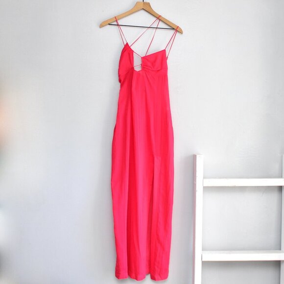 Nensi Dojaka Fuchsia Hot Pink Sleeveless Asymmetric Sheer Maxi Dress SZ Medium - Picture 2 of 10